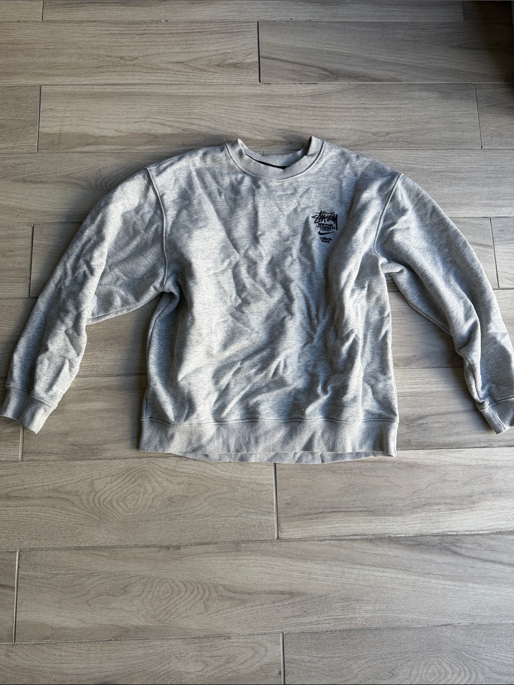 Stussy Light Gray Crew Sweatshirt with Chest Logo